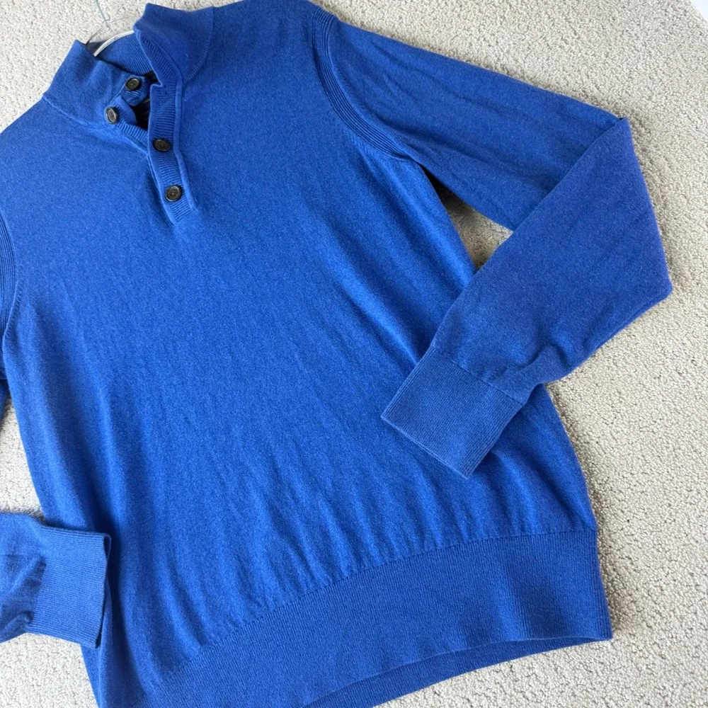 Banana Republic Sweater Mens‎ M Blue Cotton Cashmere Mock Neck Button Pullover